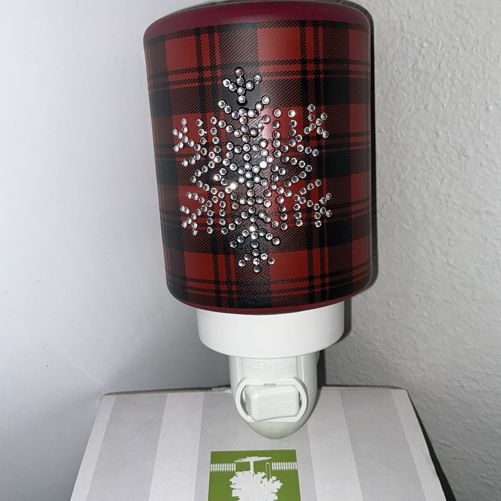 Scentsy Frosted Flannel Mini Warmer Red Black Plaid Rhinestone Snowflake Plug-In